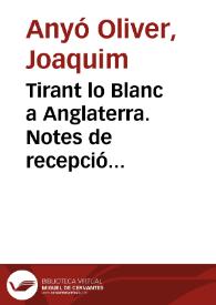 Tirant lo Blanc a Anglaterra. Notes de recepció literària