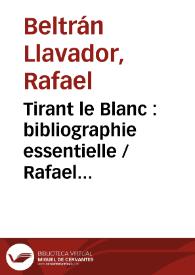 Tirant le Blanc : bibliographie essentielle