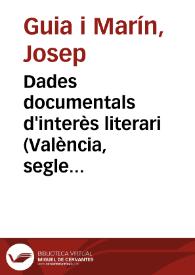 Dades documentals d'interès literari (València, segle XV)