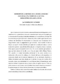 Hermenéutica e historia de la teoría literaria (notas para una teoría de la lectura renacentista de los clásicos)