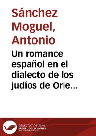 Un romance español en el dialecto de los judíos de Oriente