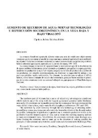 Aumento de recursos de agua : nuevas tecnologías y repercusión socioeconómica en la Vega Baja y Bajo Vinalopó
