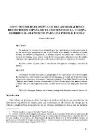 Aspectos socio-económicos de las migraciones recientes en España en el contexto de la Europa Meridional. Elementos para una posible teoría