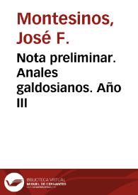 Nota preliminar. Anales galdosianos. Año III