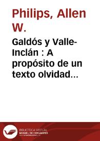 Galdós y Valle-Inclán : A propósito de un texto olvidado