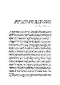 Observaciones sobre el habla popular en la literatura del litoral argentino