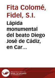 Lápida monumental del beato Diego José de Cádiz, en Cartagena