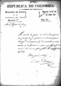 Comunicación del Ministro de Estado en el Departamento de Interior al Prefecto de Azuay comunicándole haber recibido los registros de elección de diputados principales y suplentes, nombrados para el Congreso Constituyente. (Bogotá, 22 de agosto de 1829)