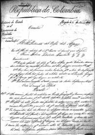 Circular del Ministerio de Estado en el Despacho de la Secretaría de Hacienda al Intendente del Departamento de Azuay  comunicándole el Decreto extraordinario para la creación de Juntas de arbitrio en Quito, Guayaquil y Cuenca para proveer al ejército en la guerra (Bogotá, 6 de noviembre de 1828)