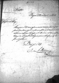 Oficio de remisión del Ministro de Interior en funciones, J. M. Revenga al Sr. Prefecto de Azuay sobre una representación documentada por la que el procurador municipal de [Ilegible] pide que no se innove en la celebración de fiestas a la Santísima Virgen del Cisne. (Bogotá, 29 de diciembre de 1829)
