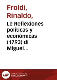 Le Reflexiones políticas y económicas (1793) di Miguel Dámaso Generés, gesuita aragonese esule a Bologna