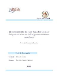 El pensamiento de Julio Senador Gómez : los planteamientos del regeneracionismo castellano