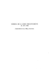 Memoria de la labor correspondiente al año 1982 : Colecciones de la Real Academia