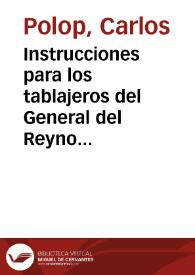 Instrucciones para los tablajeros del General del Reyno de Valencia