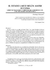 El estado laico según mater ecclesia : libertad religiosa y libertad de conciencia en una sociedad democrática