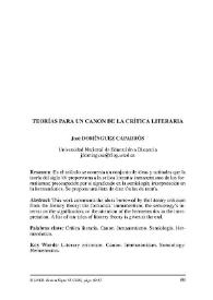 Teorías para un canon de la crítica literaria