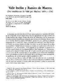 Valle-Inclán y Ramiro de Maeztu (Dos semblanzas de Valle por Maetzu: 1899 y 1936)