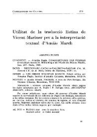 Utilitat de la traducció llatina de Vicent Mariner per a la interpretació textual d'Ausiàs March