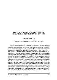 Gabriela CORDONE: El cuerpo presente. Texto y cuerpo en el último teatro español (1980-2004). Zaragoza: Librerías Pórtico / SSEH, 2008