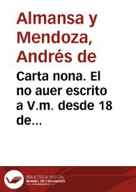 Carta nona. : El no auer escrito a V.m. desde 18 de Março las nueuas assi destos Reynos, como de los estrâgeros, segun se platican en esta Corte ... De Madrid 16 de Nouiembre 1622