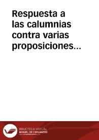 Respuesta a las calumnias contra varias proposiciones del Padre Thomas Sanchez