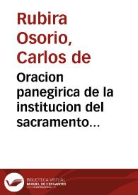 Oracion panegirica de la institucion del sacramento eucharistico