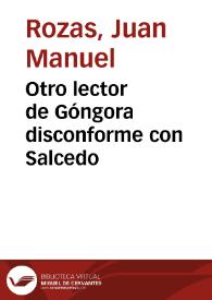 Otro lector de Góngora disconforme con Salcedo