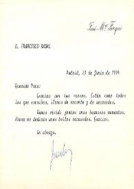 Tarjeta de José María Forqué a Francisco Rabal. Madrid, 23 de junio de 1994