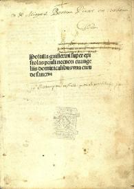 Postilla Guillerini [sic] super epistolas Pauli necnon euangeliis dominicalibus vna cum de sanctis