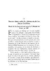 Nuevos datos sobre la diplomacia de los Reyes Católicos. Minuta de las Instrucciones para la Embajada de Roma en 1493