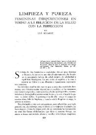 Limpieza y pureza femeninas disquisiciones en torno a la relación de la salud con la perfección