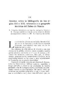 Apuntes sobre la bibliografía de los siglos XVI y XVII, referentes a la geografía histórica del Reino de Murcia