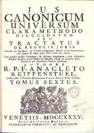 Jus canonicum universum : clara methodo juxta titulos quinque librorum Decretalium : in quaestionum distributum, solidisque responsionibus & objectionum solutionibus dilucidatum : cui in hac novissima editione accessit tomus sextus complectens Tractatum de regulis juris. Volumen VI