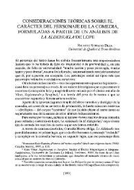 Consideraciones teóricas sobre el carácter del personaje de la comedia, formuladas a partir de un análisis de 