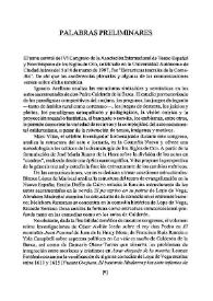 Palabras preliminares. [Actas del VI Congreso de la Asociación Internacional de Teatro Español y Novohispano de los Siglos de Oro (1997, Ciudad Juárez)]