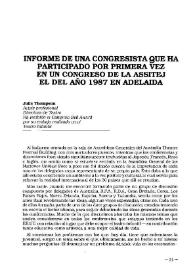 Informe de una congresista que ha participado por primera vez en un congreso de la ASSITEJ en del año 1987 en Adelaida