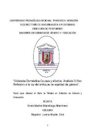 Violencia doméstica, causas y efectos : Análisis crítico reflexivo a la luz del enfoque de equidad de género