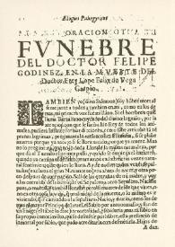 Oracion funebre del Doctor Felipe Godinez en la muerte del Doctor Frey Lope Félix de Vega Carpio