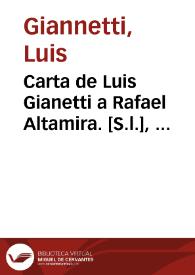 Carta de Luis Gianetti a Rafael Altamira. [S.l.], 19 de agosto de 1909