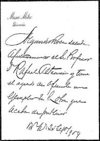 Carta de Alejandro Roca a Rafael Altamira. Buenos Aires, 25 de septiembre de 1909