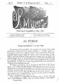 El Pare Mulet : semanari impolític y bóu solt. Añ I, núm. 1 (Disapte 6 de Chiner de 1877)  [sic]