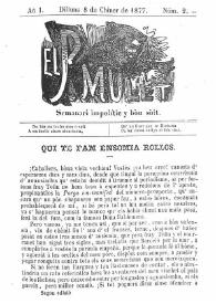 El Pare Mulet : semanari impolític y bóu solt. Añ I, núm. 2 (Dilluns 8 de Chiner de 1877)  [sic]