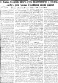 El Partido Socialista Obrero acepta unánimamente la consulta electoral para resolver el problema político español. Discurso de Indalecio Prieto el 6 de enero de 1946