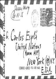 Sobre por correo aéreo dirigido a Carlos Esplá, con fecha del 21 de Junio de 1958