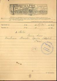 Telegrama de Rubén Darío a Bartolomé Mitre. Nicaragua, 18 de diciembre de 1907