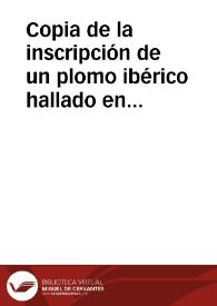 Copia de la inscripción de un plomo ibérico hallado en Alcoy, con una nota de Diego Jiménez de Cisneros Hervás