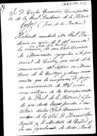 Minuta de oficio en la que se le comunica que, como más antiguo correspondiente de la Real Academia de la Historia, proceda a constituir la Subcomisión de Monumentos de Jerez de la Frontera en unión de los otros correspondientes de ambas Reales Academias nombrados al efecto.