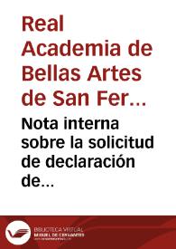 Nota interna sobre la solicitud de declaración de Monumento Nacional a favor de La Lonja y el Consulado de Palma de Mallorca por parte de la Comisión de Monumentos de Baleares el 22 de Octubre de 1897