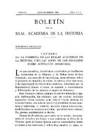 Informe de la ponencia de las Reales Academias de la Historia y Bellas Artes de San Fernando sobre acuñación monetaria