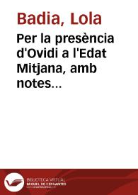 Per la presència d'Ovidi a l'Edat Mitjana, amb notes sobre les traduccions de les 